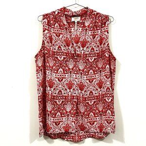LAUNDRY SHELLI SEGAL Blouse Womens L Red White Floral Geo Hi Low Sleeveless
